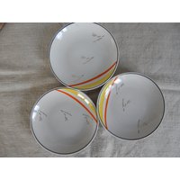 3Er Set Vintage Handbemalte Dessertteller, Geschirr, 1970 Baranovka Porzellanfabrik Ukraine von Vintegelane