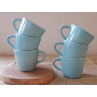 4Er Set Hoganas Kleine Becher Vintage Höganäs Keramik Kaffeetassen Hellblaue Steinzeug Tasse von Vintegelane