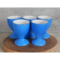 Set Von 5 Alten Hellblauen Eierbecher von Vintegelane