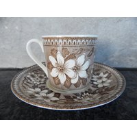 Alte Gustavsberg Vdn-B555 | Kungl Slott |Kaffeetasse Mit Untertasse Schweden Braun Blumendekor Skandinavisch Geschirr von Vintegelane
