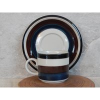 Arabia Of Finland Kaira Tasse Und Untertasse Blau Braun Tee/Kaffee Set Steingut Handbemalt von Vintegelane