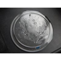 Nuutajärvi Värtsilä Finland Glass Gepresster Vintage Glasteller Mit Blaubeerdekor von Vintegelane
