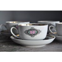 Set Mit 5 Tassen Und Untertassen Riga Porzellanfabrik Kaffee Teetasse Untertasse Design Keramik Geschirr 1980 Er Jahre. Uvp von Vintegelane
