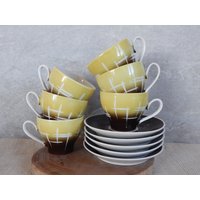 Set Von 5 Kahla Vintage Kleine Gelbe Braune Espresso Tassen 1960 von Vintegelane