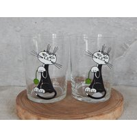 Tarbeklaas 2Er-Set Trinkgläser Becher Mit Katzenbild Glaswaren Glasbecher Cartoon Style Trinkglas von Vintegelane