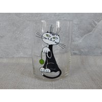 Tarbeklaas Trinkglasbecher Mit Katzenbild Glaswaren Glasbecher Cartoon Style Trinkglas von Vintegelane