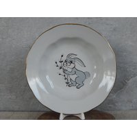Vintage Kinder Suppenteller, Graues Häschen Geschirr, Osterteller Ende 1970 von Vintegelane