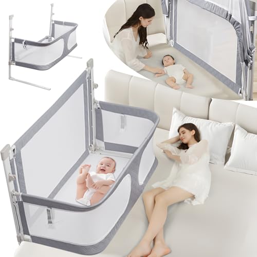 Vinteky Beistellbett Baby Elternbett Babybett Bettgitter Rausfallschutz Kinderbett Kinderbett Alternative Klappbar tragbar Grau von Vinteky