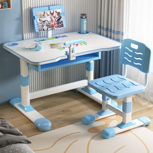 Vinteky Kinderschreibtisch, Schreibtisch Höhenverstellbarer schreibtischstuhl Jugendschreibtisch mit Stuhl für Kinder, Schreibtische für Kinder mit Schubladem (Blau) von Vinteky