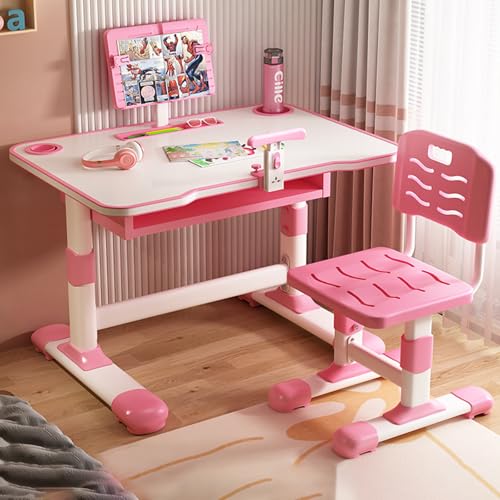 Vinteky Kinderschreibtisch, Schreibtisch Höhenverstellbarer schreibtischstuhl Jugendschreibtisch mit Stuhl für Kinder, Schreibtische für Kinder mit Schubladem (Rose) von Vinteky