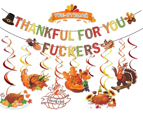 Vorbespanntes Banner mit Aufschrift "Thankful for You" für Freunde, Erntedankfest, Party-Dekorationen, glitzerndes Herbstbanner mit hängenden Wirbeln für Zuhause, Büro, Innenbereich, Kamin, Kaminsims von Vintend