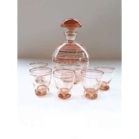 Vintage Art Deco Likör Set Rosalinglass Dekanter Gläser von Vinteology