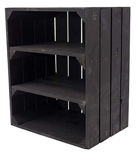 Schwarze Obstkisten Weinkiste Wohnzimmer Black Holzkiste Küche Holzkiste Regal 50x40x30cm (Schwarze Kiste mit 2 schwarzen Böden) von Vinterior