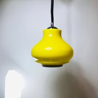 70Er Jahre Gelbe Glas Pendelleuchte, 60Er-70Er Design, Vintage Opalin Deckenlampe von Vinteye