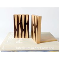 Buchstützen Aus Holz, 1950Er, Mid-Century Bauhaus Stil, Vintage Bibliothek Dekor von VintiemeVintage