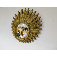 Mid Century Goldener Sunburst Spiegel, 1960Er Jahre - Vergoldete Spiegel Vintage Butler Konvex von Vintiquesmidcentury