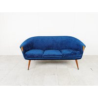 Mid Century Sofa Zugeschrieben Nanna Ditzel, 1950Er Jahre - Vintage Blaues Stoffsofa Design Zweisitzer von Vintiquesmidcentury