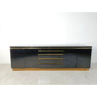 Sideboard Aus Messing Und Lack Von Jean Claude Mahey, 1970Er Jahre - Hollywood Regency Anrichte Vintage Schwarze von Vintiquesmidcentury