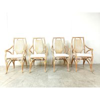 Vintage Bambus Esszimmerstühle - 1960Er Jahre Mid Century Modern Rattan Stuhl Boucle Stoff Stühle Vivai Del Sud von Vintiquesmidcentury