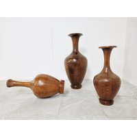 Vintage Holzvasen Von Moritz Bonami, 3Er Set, 1970Er Jahre - Vasen Große Bodenvasen Vasensammlung von Vintiquesmidcentury