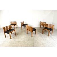 Vintage Lederband Esszimmerstühle, 1970Er Jahre - Esszimmerstühle Aus Holz Design Seltene von Vintiquesmidcentury