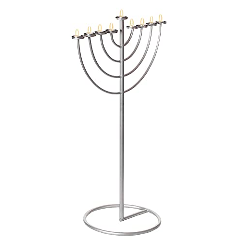 Chanukkah-Menora mit 9 Ästen, groß, Metall, Aluminium, silberfarben von Vintiquewise
