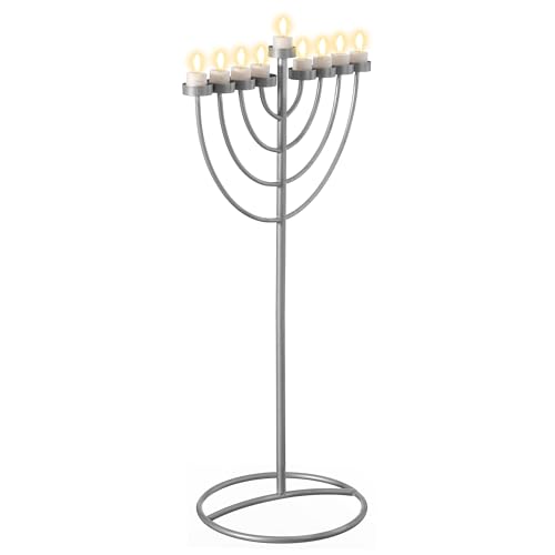 Chanukkah-Menora mit 9 Ästen, groß, Metall, Aluminium, silberfarben von Vintiquewise