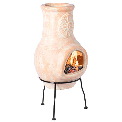 Outdoor Clay Chimenea Sun Design Holzkohle Feuerstelle mit Metallständer Outdoor Clay Chimenea Sun Design Holzkohle Feuerstelle mit Metallständer von Vintiquewise