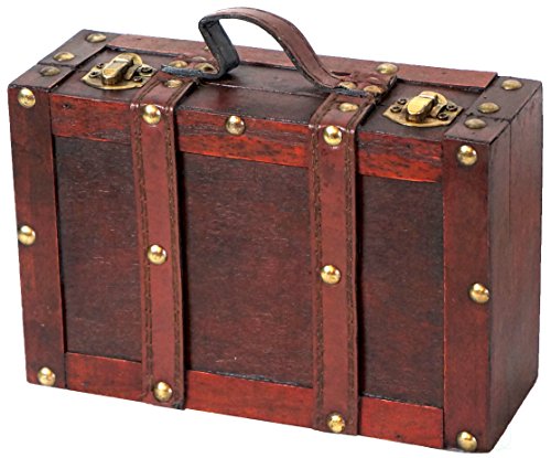 Vintiquewise Old-Fashioned Small Suitcase/Dekorative Box mit Riemen, Holz, Antiker Kirschbaum, 8" x 5" x 3" von Vintiquewise