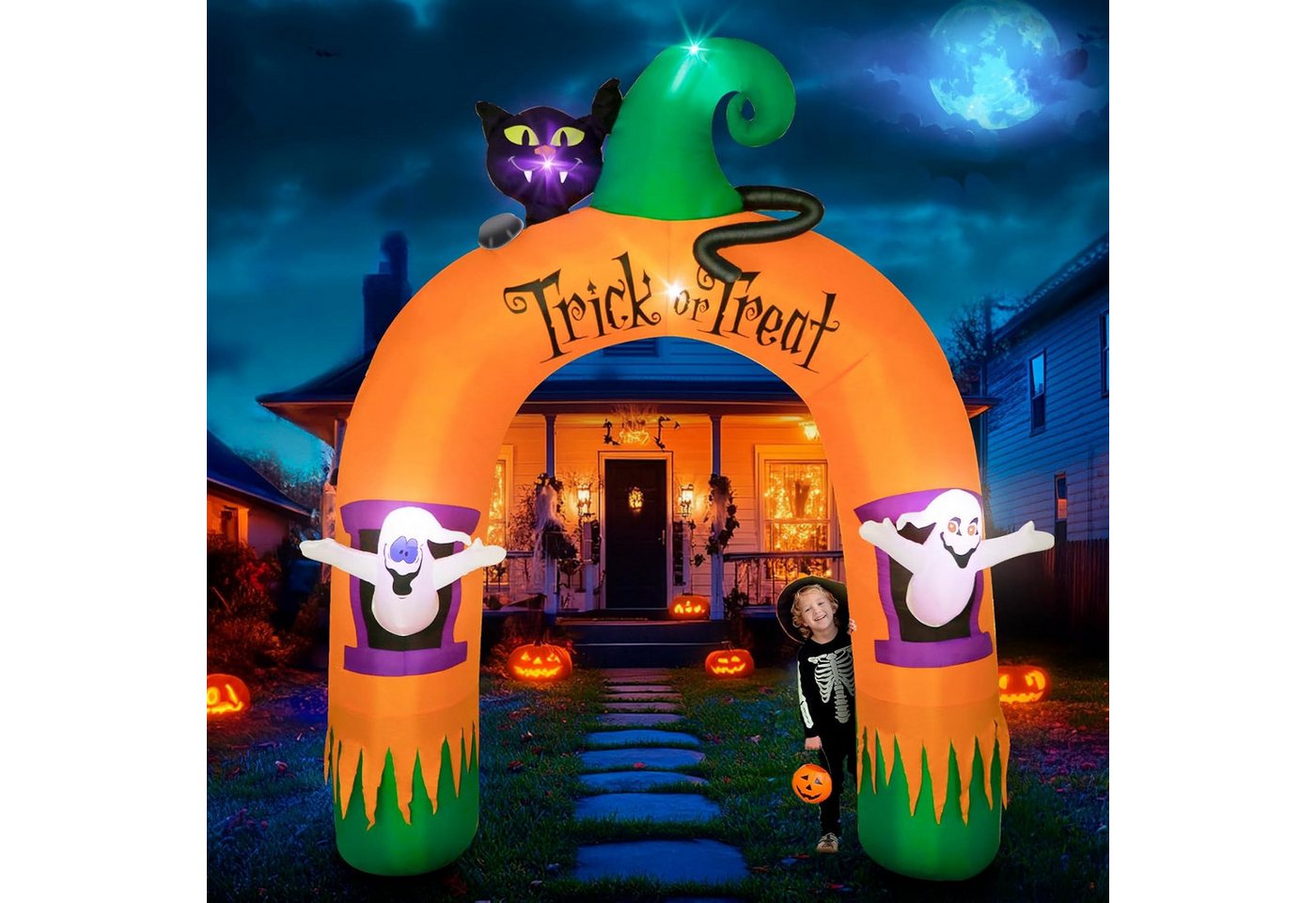 Vintoney Dekofigur 305CM/10FT Halloween Aufblasbar-Geist Torbogen mit eingebauten LEDs (für Partys, Hof, Rasen, Garten Decoration, Blow Up Halloween Deko Outdoor), mit Schwarze Katze Halloween Aufblasbar Dekoration von Vintoney