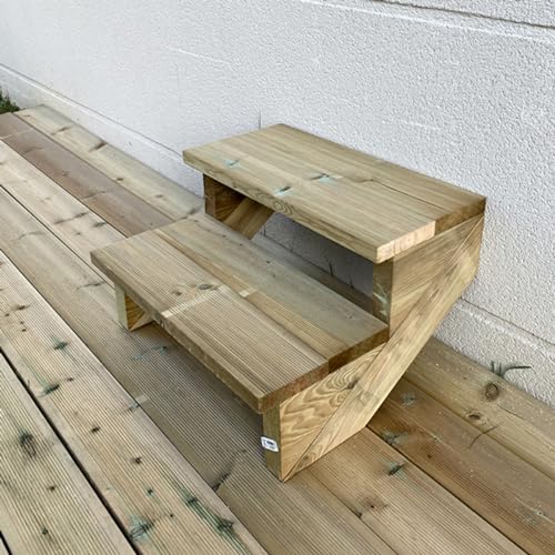 Außentreppe Holz, 2 bis 7 Stufen, fertiges Set, aus Holz, für Garten, Balkon und Terrasse (2 Stufen ohne Setzstufen, 60 cm) von Vinuovo