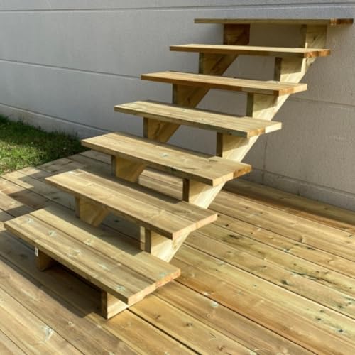 Außentreppe Holz, 2 bis 7 Stufen, fertiges Set, Gartentreppe aus Holz, für Garten, Balkon und Terrasse (7 Stufen ohne Setzstufen, 100cm) von Vinuovo