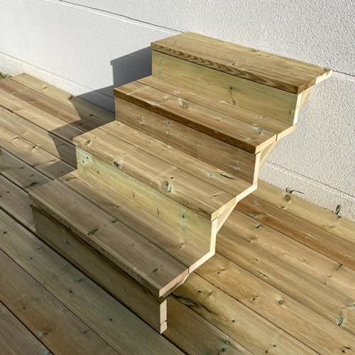 Außentreppe Holz, 2 bis 7 Stufen, fertiges Set, Gartentreppe aus Holz, für Garten, Balkon und Terrasse (4 Stufen mit Setzstufen, 80 cm) von Vinuovo