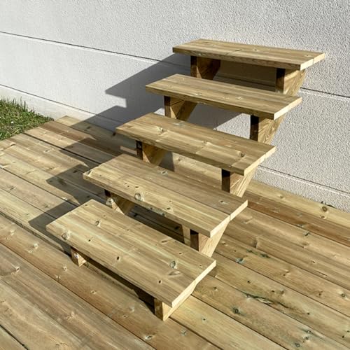 Außentreppe Holz, 2 bis 7 Stufen, fertiges Set, Gartentreppe aus Holz, für Garten, Balkon und Terrasse (5 Stufen ohne Setzstufen, 80 cm) von Vinuovo