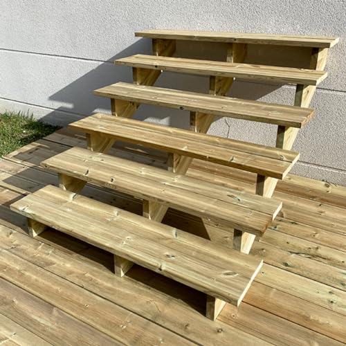 Außentreppe Holz, 2 bis 7 Stufen, fertiges Set, Gartentreppe aus Holz, für Garten, Balkon und Terrasse (6 Stufen ohne Setzstufen, 140 cm) von Vinuovo