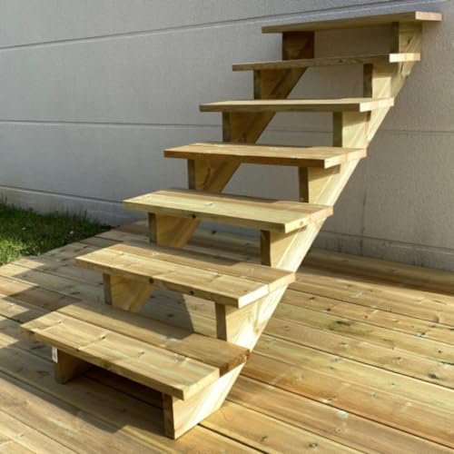 Außentreppe Holz, 2 bis 7 Stufen, fertiges Set, Gartentreppe aus Holz, für Garten, Balkon und Terrasse (7 Stufen ohne Setzstufen, 80 cm) von Vinuovo
