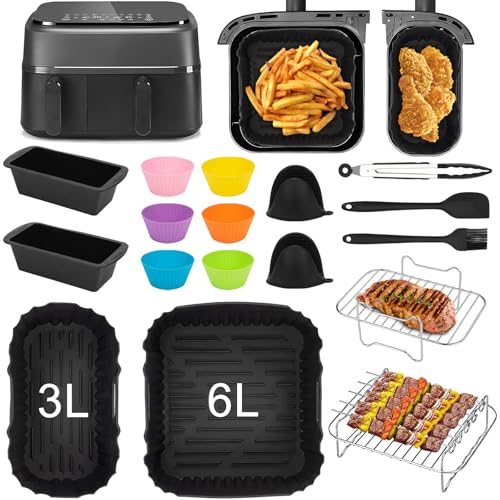 Airfryer Zubehör für Philips Airfryer Dual Basket 3000 Series NA350/NA550 Airfryer Zubehör Einschließlich Silikonform Heißluftfritteuse Zubehör, Grillrost, Brotbackformen, Küchenzange, usw von Vinuwu
