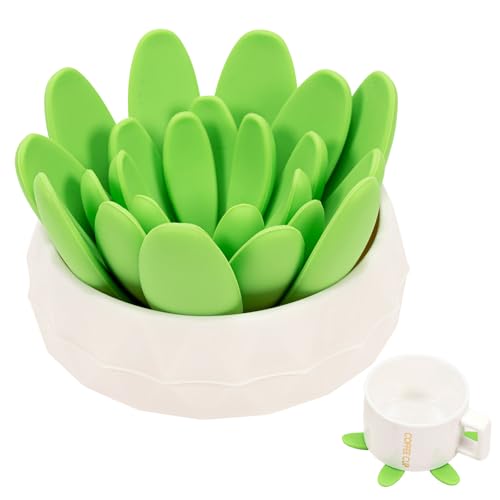 Untersetzer Gläser, 4 Stück Silikon Glasuntersetzer mit Halter rutschfest Glas Untersetzer-Set für Bars, Cafés, Haus, Party, Büro für alle Arten von Tassen (Grün, 4 Stück) von Vinuwu