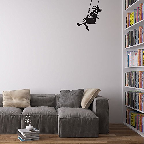 Banksy Girl Swinging Wall Art Wandtattoo von Vinyl Revolution