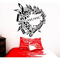 Wand Aufkleber Musik Herz Vinyl Noten Muster Gemacht Schule Studio Home Dekor Schlafzimmer Wohnheim Wohnzimmer Na324 von VinylDecals2U