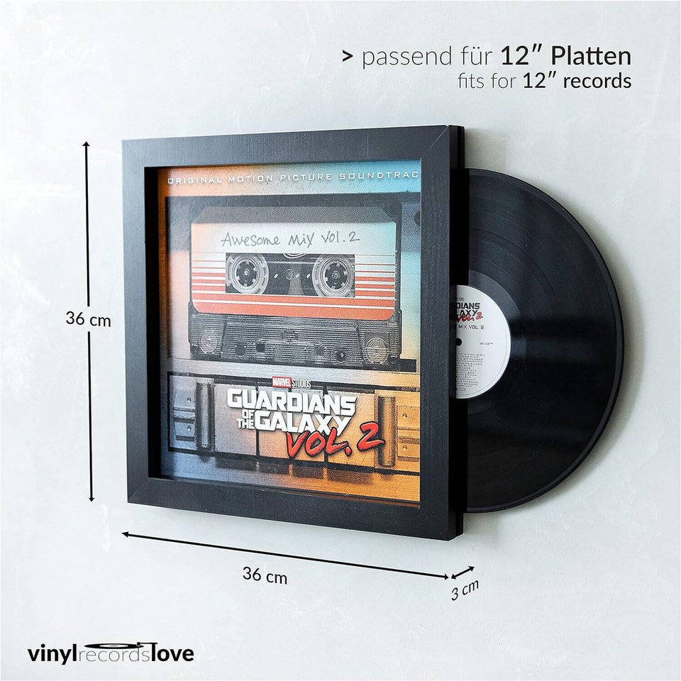 VinylRecordsLove Rahmen Schallplattenrahmen Rahmen für Vinyl 2er Set Frame schwarz Holz, für 1 Bilder (2er Set, 2 St), 2x 38x38x3cm, Echtholzrahmen von VinylRecordsLove