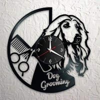 Hundesalon Grooming Afghane Schallplattenuhr, Vinyl, Retro, Wanduhr Wunschnamen von VinylclockFranken