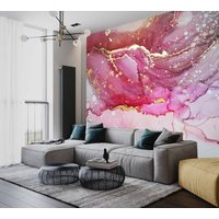 89" H X 160" B Rosa Und Gold Luxus-Marmor-Tapete/Vinyl-Wandaufkleber/Deko-Deckenwandbild/Selbstklebendes Wandgemälde/Fototapete Im Exklusiven Design von VinylicStickersShop