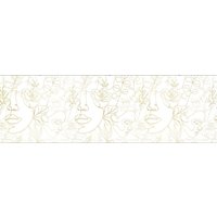 98"Hx237"W -Gold & Weiß 3D Abstrakte Weibliche Gesichter Wand Wandbild-Selbstklebend Line Art Aufkleber Stoff - Peel & Stick Beauty Salon Tapete von VinylicStickersShop