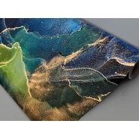 Acrylgemälde Blau Marine Grün Braun Marmor Tapete Vinyl Abstrakte Selbstklebende Exklusives Design Fototapete von VinylicStickersShop