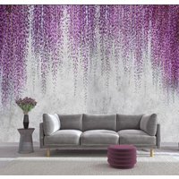 Lila Wisteria Nahtloses Muster Zweige Kinder Tapete Wand Floral Fototapete Selbstklebend Exklusives Design Fototapete von VinylicStickersShop