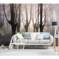 Nebelgraue Bäume Hintergrund Vinyl Tapete Wandaufkleber Dekor Wald Wand Wandbild Selbstklebend Exklusives Design Fototapete von VinylicStickersShop