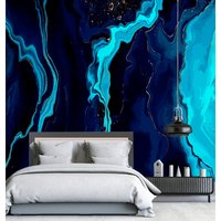 Vector Abstrakt Türkis Marine Blau Kunst Hintergrund 3D Marmoriert Wellen Glitzer Vinyl Tapete Wand Wandbild Exklusives Design Fototapete von VinylicStickersShop