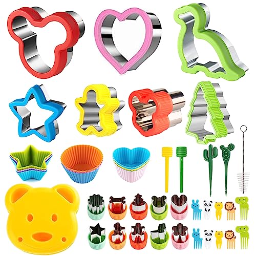 Ausstechformen Ausstecher Brot und Gemüse Kinder - 42 Stück Edelstahl Brot Ausstecher Set, Enthalten Sanwich Gemüse Obst Ausstecher&Obstgabel Dinosaurier Herz Stern Muffinformen von VioRose