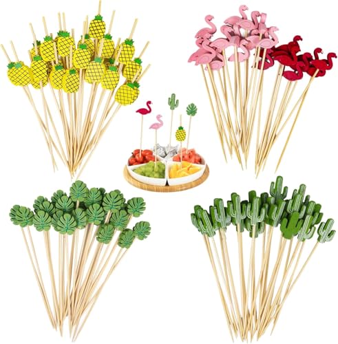 100 Stk Cocktailspieße mit Motiv, Cocktail Picks, Cocktail Holz Zahnstocher Bunt Bambus Cocktailspieße Zahnstocher, Cocktail Zubehör Deko Set für Geburtstag Hochzeit Geschenk Fasching Geburtstag Party von Viojrlly